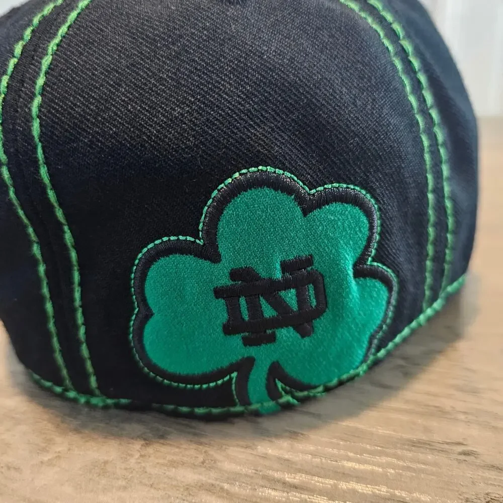 Vintage Notre Dame Fitted Hat Cap 7 3/8 Green Wool 90s Fighting Irish Flat Bill